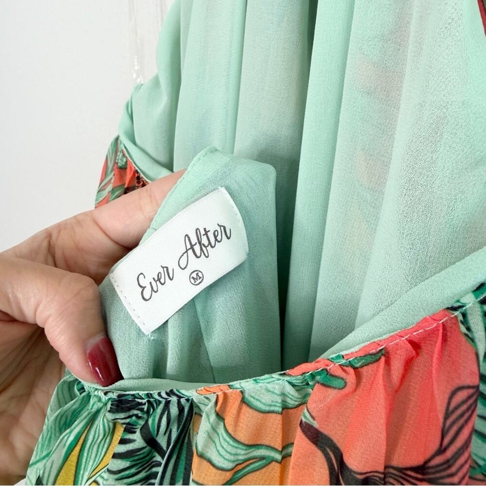 EVER AFTER Tropical Multicolor Halter Pleated Maxi Dress Size Medium - Picture 7 of 9